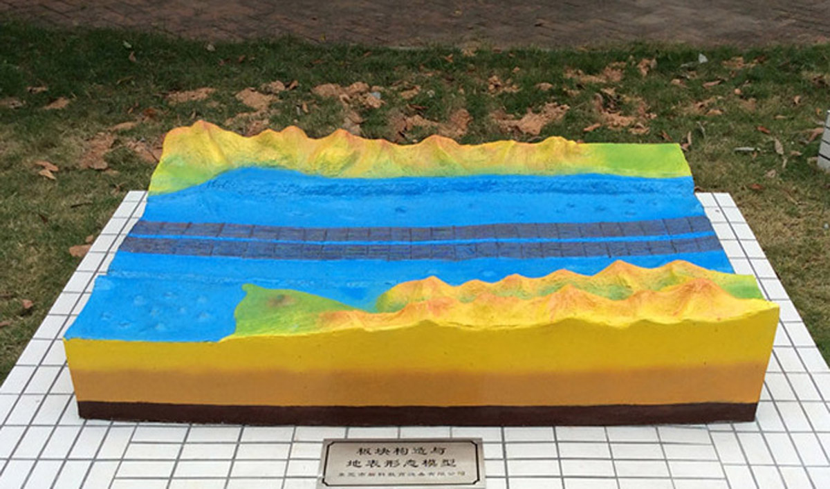 海南板块构造及地表形态模型